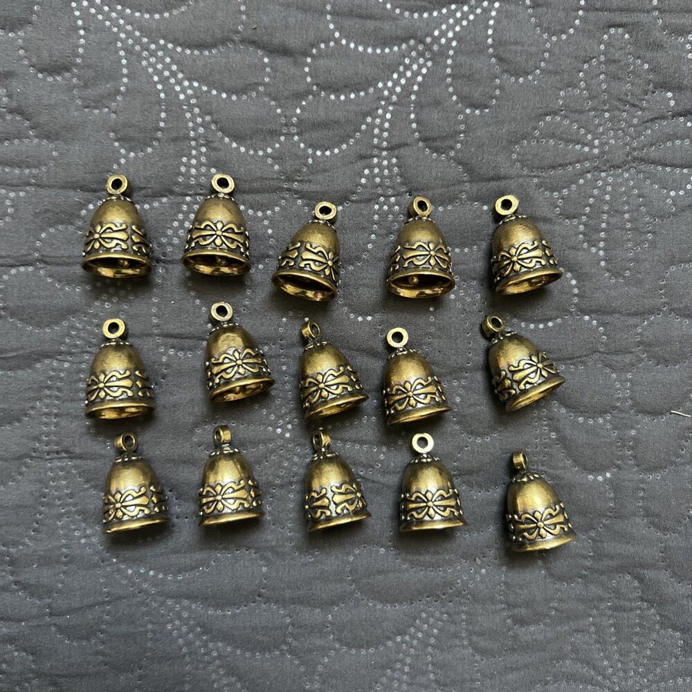 15pcs Vintage Brass Hanging Bells Retro Metal Pendants for Crafts Home Decor-US